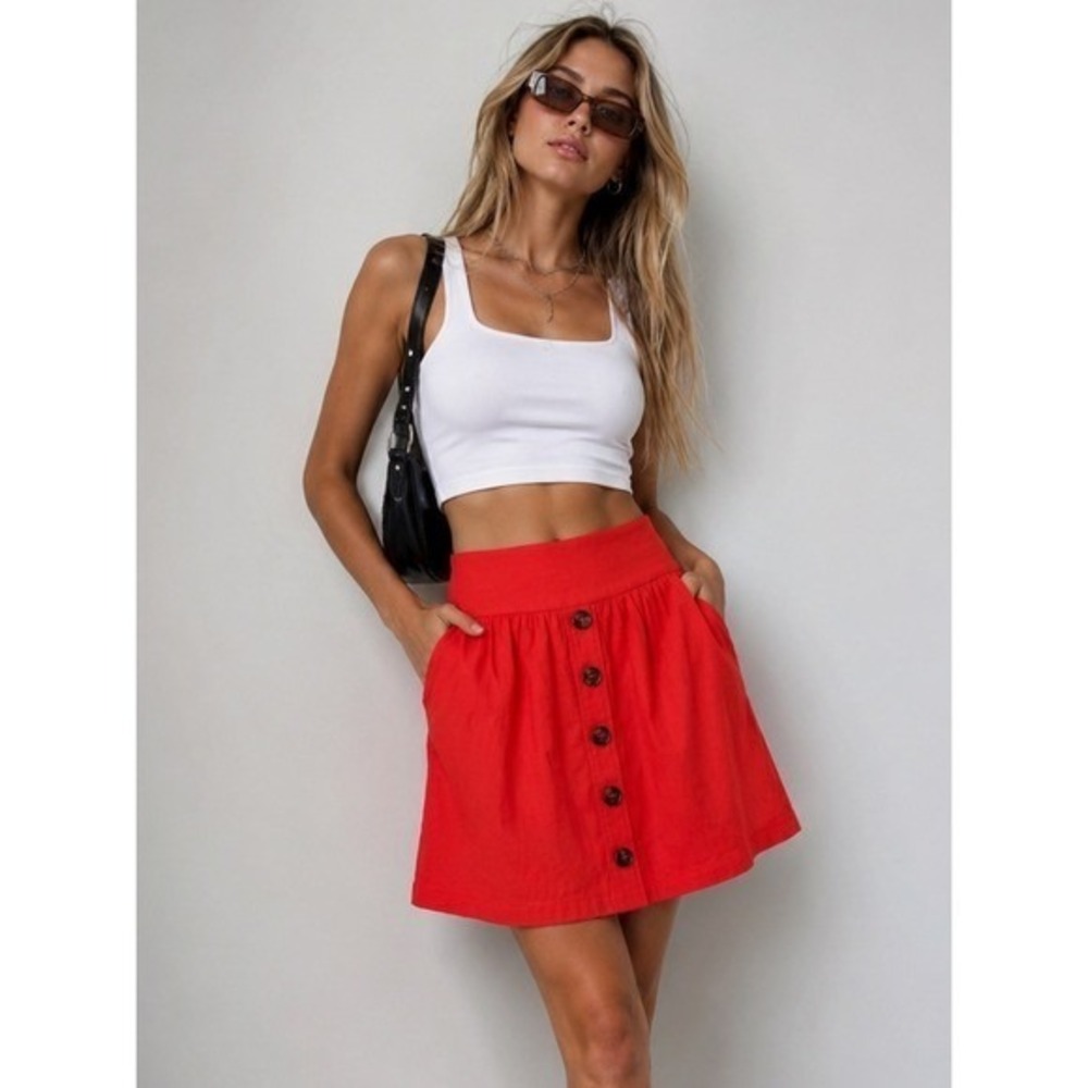 Charlotte Russe Mini Skirt Red Textured Button Front XS Summer Boho
